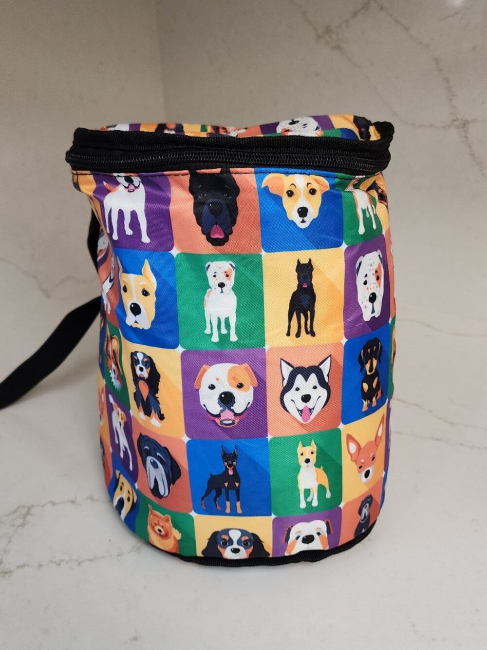 Pop Art Dog Breeds Insulated Lunch Bag Colorful Puppy Print Cooler Tote